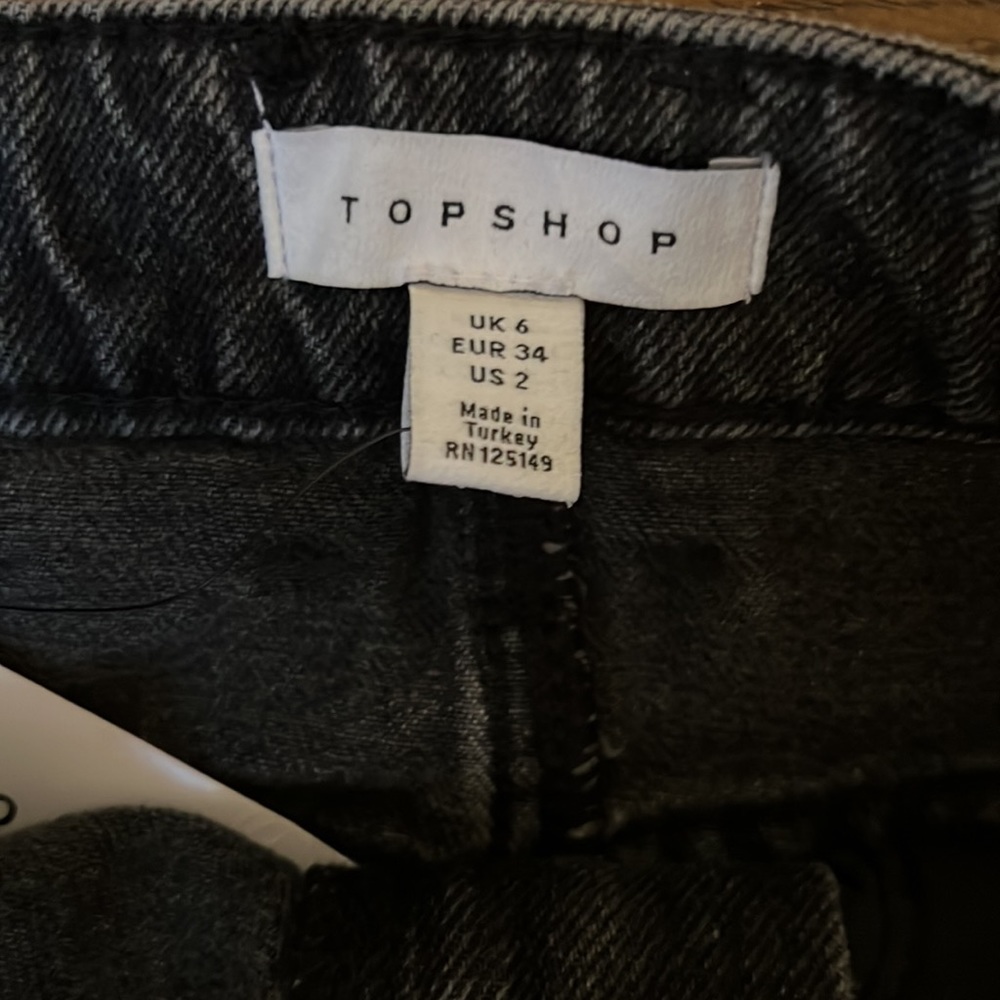 NWT - Topshop Black Distressed Denim Mini Skirt - Picture 3 of 3